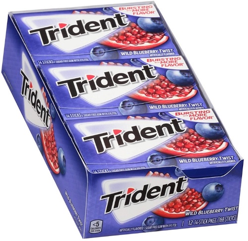 Freedent Chewing gum blueberry flavor without sugar. 5 packs of 10